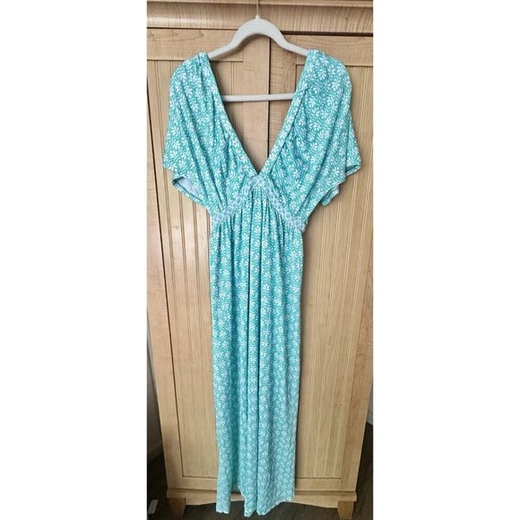 NWT Cabana Life Womens SMALL Flutter Sleeve Maxi Dress Green UPF 50+ $150 *READ* - Picture 1 of 7